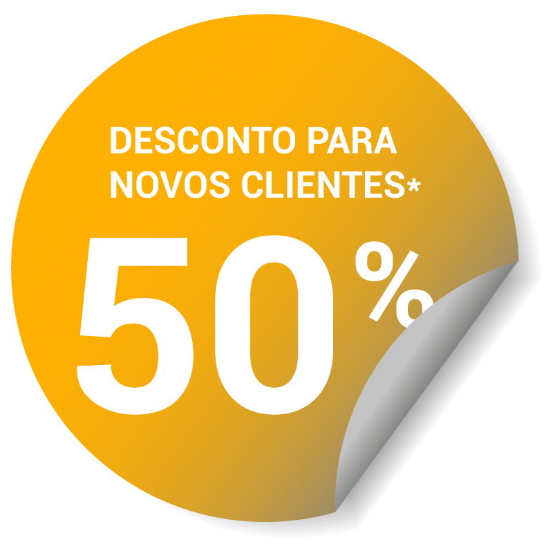 imagen en forma de pegatina con un 50% de descuento para nuevos clientes